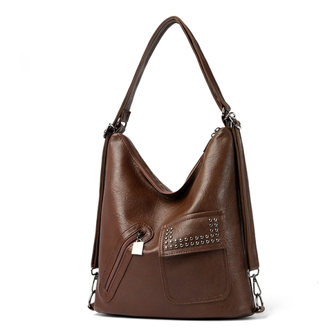 Damen Schultertasche Mit Großem Fassungsvermögen PU Leder Retro Hobo Tote Mit Nietendekor Lässige Einfache Reisetasche
