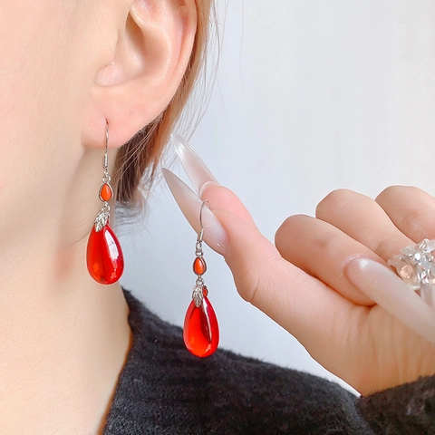 Orecchini Vintage A Goccia D'acqua Rossa Per Donna Rame Design A Foglia Orecchini Pendenti Accenti In Zircone Gioielli Eleganti