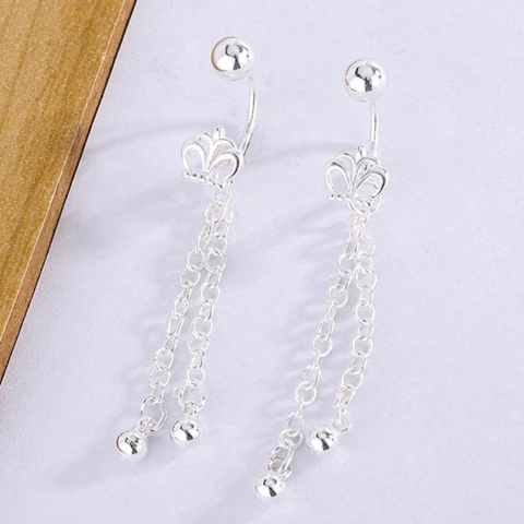 Copper Crown Tassel Navel Rings For Women Long Chain Round Bead Dangle Belly Piercings Body Jewelry