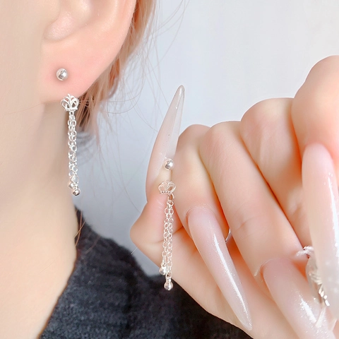 Copper Crown Tassel Navel Rings For Women Long Chain Round Bead Dangle Belly Piercings Body Jewelry
