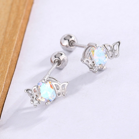 Pendientes De Mariposa Con Piedra De Luna Irisada Y Poste De Plata De Ley 925 Joyería Con Cierre De Rosca Mujer