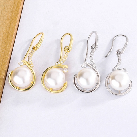 Copper Artificial Pearl Drop Earrings Elegant S-Shape Zircon Curved Hook Dangle Jewelry For Women