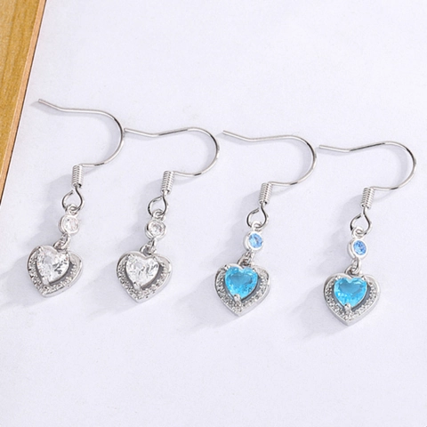 Pendientes De Gancho Con Circonita En Forma De Corazón Cobre Plateado Joyería Elegante Para Mujer Moda
