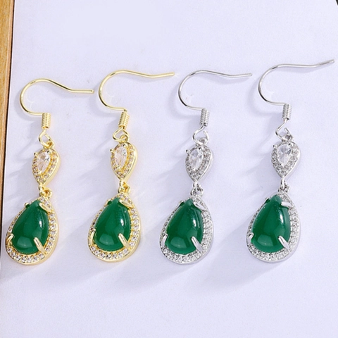 Vintage Tropfen Ohrhänger Kupfer Mit Grünem Stein Und Weißem Zirkonia Birnenform Retro Ohrschmuck Für Damen
