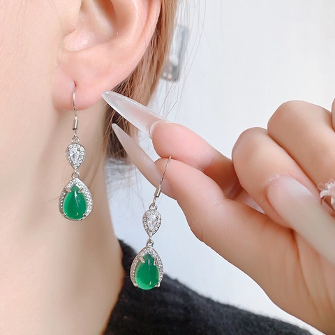 Vintage Tropfen Ohrhänger Kupfer Mit Grünem Stein Und Weißem Zirkonia Birnenform Retro Ohrschmuck Für Damen