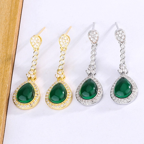 Ohrhänger Mit Grünen Edelsteinen In Birnenform Kupfer Mit Weißen Zirkon Vintage New Chinese Style Damen Schmuck