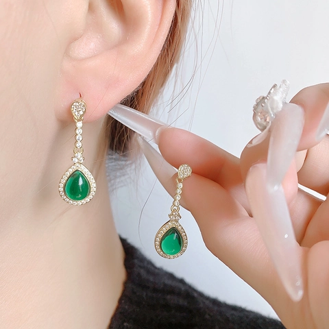 Ohrhänger Mit Grünen Edelsteinen In Birnenform Kupfer Mit Weißen Zirkon Vintage New Chinese Style Damen Schmuck