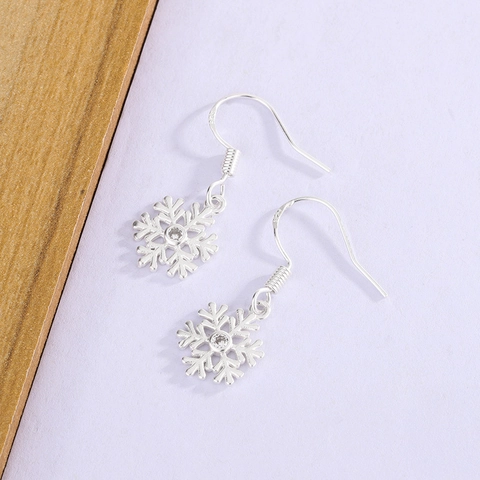 Pendientes De Gota Copo De Nieve Cobre Con Gancho Plata Ley 925 Circonita Cúbica Joyería Elegante Para Mujer