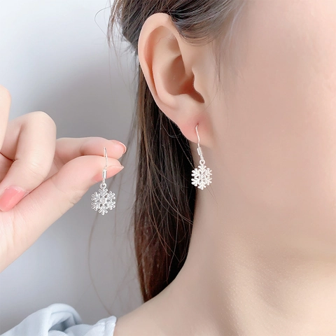 Pendientes De Gota Copo De Nieve Cobre Con Gancho Plata Ley 925 Circonita Cúbica Joyería Elegante Para Mujer