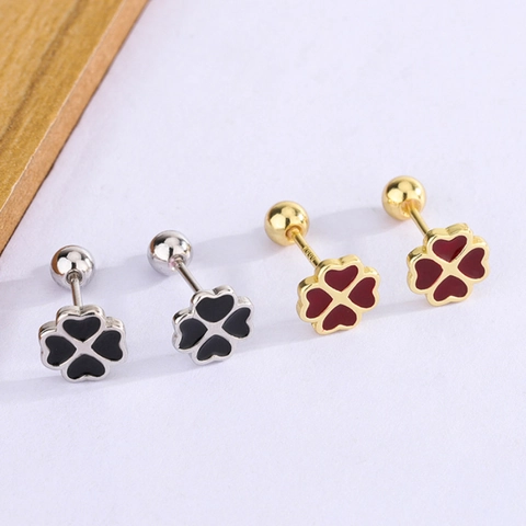 Clover Heart Stud Earrings With 925 Sterling Silver Earring Post Enamel Copper Screw Back Sleep Friendly Jewelry For Women