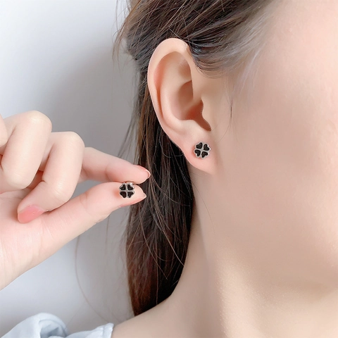 Clover Heart Stud Earrings With 925 Sterling Silver Earring Post Enamel Copper Screw Back Sleep Friendly Jewelry For Women