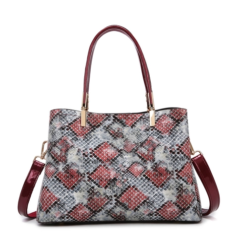 Sac Cabas Imprimé Serpent Et Pochette Et Portefeuille Cuir PU Verni Grande Capacité Sac À Main Bandoulière Pour Femme Mode Bureau