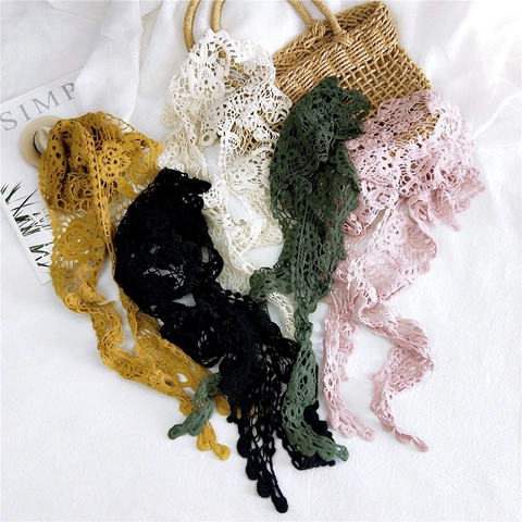 Women Vintage Lace Crochet Triangle Scarf Hollow Out Floral Headband Sweet Bohemian Decorative Small Scarf Neck Wrap