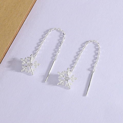 Pendientes De Hilo De Copo De Nieve Borla Larga Circón Cobre Elegante Joyería Regalo Para Mujer