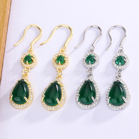 Orecchini Pendenti In Rame Con Zircone Verde A Goccia Stile Palazzo Vintage Per Donna Gioielli Eleganti Retro