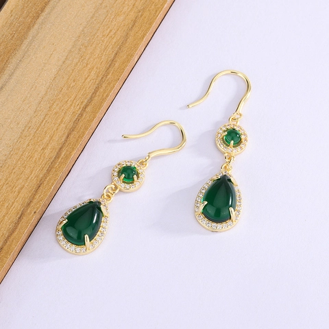 Orecchini Pendenti In Rame Con Zircone Verde A Goccia Stile Palazzo Vintage Per Donna Gioielli Eleganti Retro
