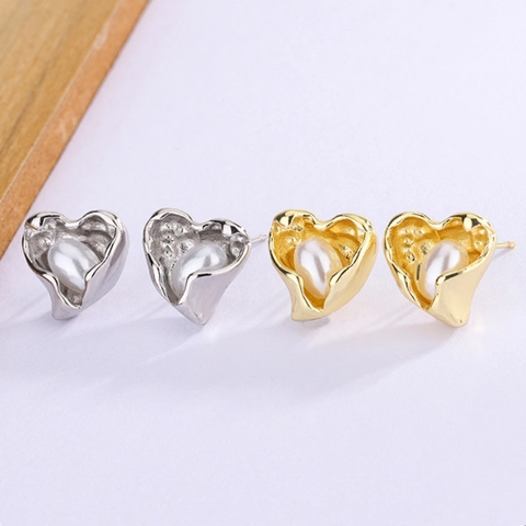 Orecchini A Lobo Cuore Irregolare Vintage Rame Con Perla Artificial Imitazione Elegante Stile Coreano Gioielli Per Donne