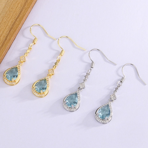 Birnenform Wassertropfen Anhänger Ohrringe Für Frauen Mit Blauem Zirkon Und 925 Sterling Silber Ohrstecker Schmuck