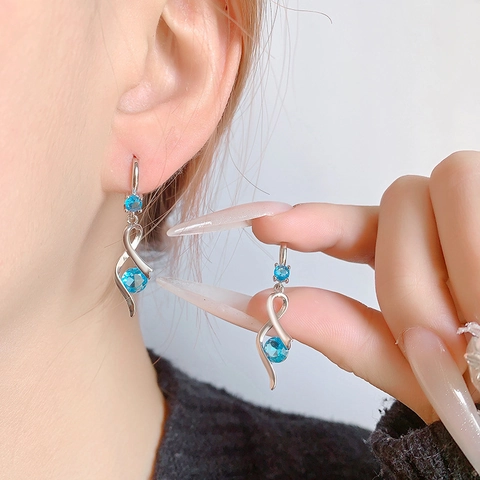 Wave Spiral Drop Earrings Copper Silver Plated With Round Cubic Zirconia And Silver Earring Post For Women