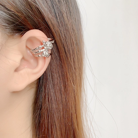 Orecchino A Clip Rosa E Spine Retrò Francese Ear Cuff In Rame Placcato Argento Per Donne Stile Personale