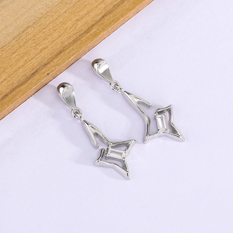 Hollow Star Drop Earrings Copper With Rectangular Zircon Inlaid Silver Earring Post Minimalist Korean Style For Women