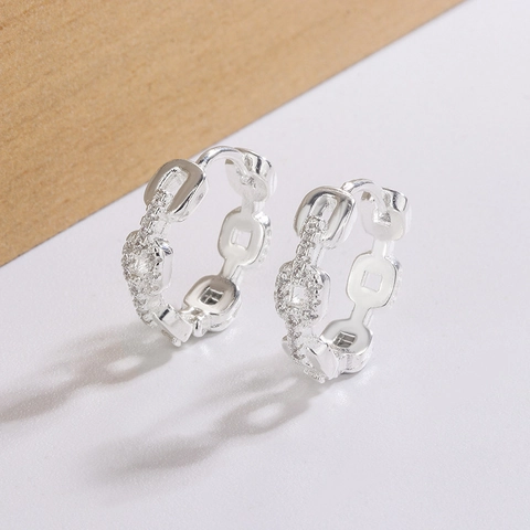 Geometrische Kettenglied Huggie Hoop Ohrringe Kupfer Zirkonia Mit 925 Sterling Silber Ohrstecker Elegant Damen