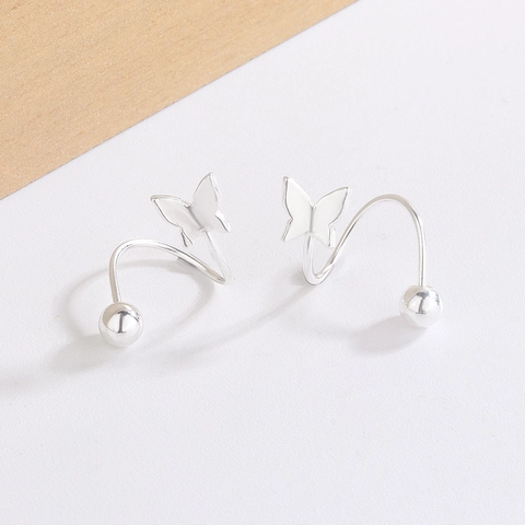 Butterfly Spiral Stud Earrings Copper With Silver Plated Minimalist Ear Bone Piercing Jewelry For Women