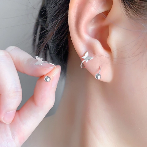 Butterfly Spiral Stud Earrings Copper With Silver Plated Minimalist Ear Bone Piercing Jewelry For Women