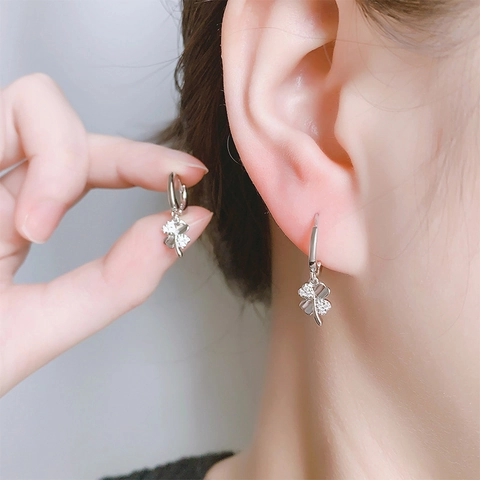 Klaver Drop Hoop Oorbellen Koper Met 925 Sterling Zilveren Oorknopje Zirkoon Bloem Koreaanse Stijl Elegante Sieraden Dames