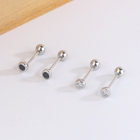 Round Geometric Cartilage Stud Earrings With 925 Sterling Silver Earring Post Copper Cubic Zirconia Mini Screw Back Jewelry