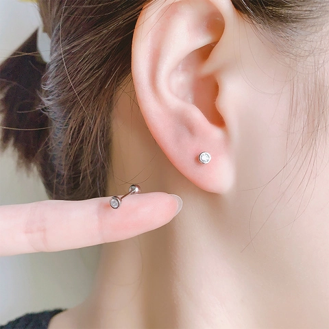 Round Geometric Cartilage Stud Earrings With 925 Sterling Silver Earring Post Copper Cubic Zirconia Mini Screw Back Jewelry