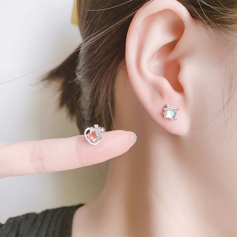 Star Planet Stud Earrings With 925 Sterling Silver Earring Post Copper Moonstone Zirconia Saturn Orbit Jewelry For Women