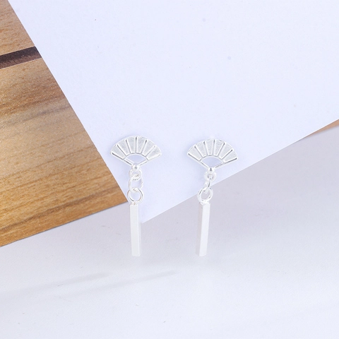 Fan Shaped Stud Earrings With 925 Sterling Silver Earring Post Vintage New Chinese Style Long Bar Drop Jewelry For Women