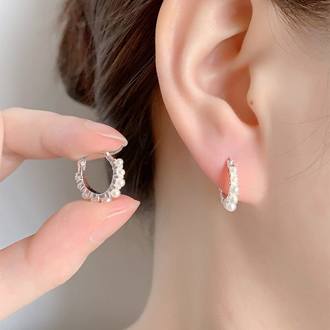 Artificial Pearl Hoop Earrings With 925 Sterling Silver Earring Post And Copper For Women Simple Korean Style Elegant Huggies