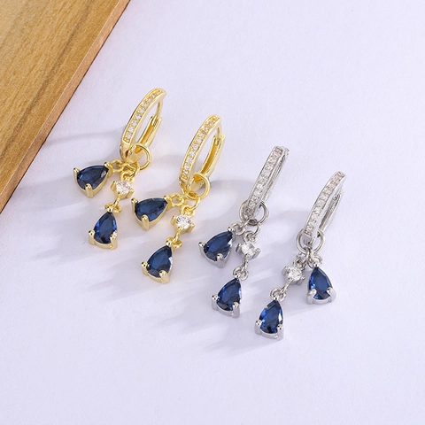 Koperen Druppel Oorbellen Met Blauwe Zirkonia En Heldere Steentjes Mode Sieraden Voor Dames Elegante Huggie Oorbellen