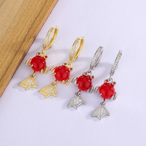 Koi Goldfisch Creolen Mit 925 Sterling Silber Ohrstecker Roter Achat Zirkonia Neuer Chinesischer Stil Für Frauen