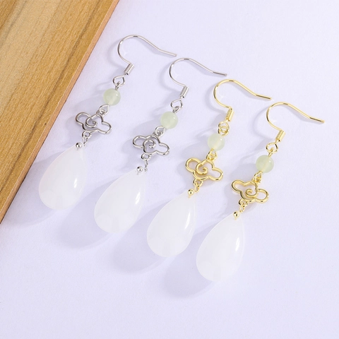 Pendientes Colgantes Estilo Chino Vintage Cobre Nubes De Buen Augurio Colgantes De Jade Sintético Oriental Para Mujer
