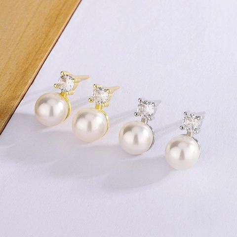 Pendientes De Perlas Artificiales Y Zircón Con Poste De Cobre Joyería De Estilo Coreano Minimalista Para Mujeres