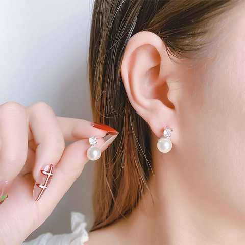 Pendientes De Perlas Artificiales Y Zircón Con Poste De Cobre Joyería De Estilo Coreano Minimalista Para Mujeres