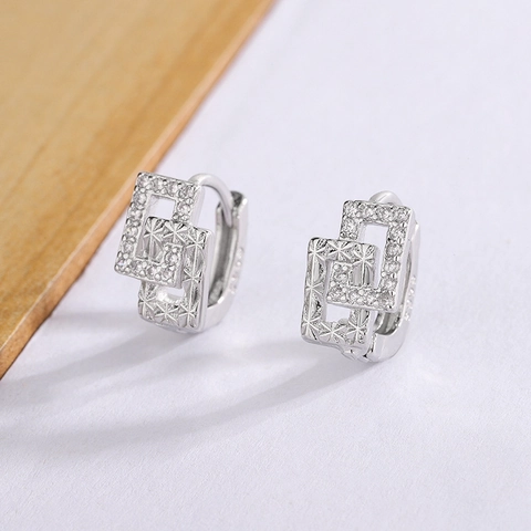 Geometrische Ineinandergreifende Rechteck Ohrringe Kupfer Mit Zirkon Und 925 Sterling Silber Ohrstecker Für Damen