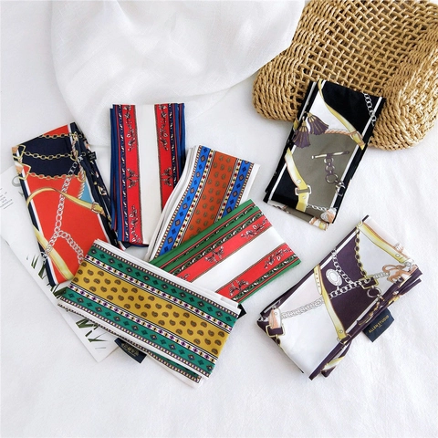 Écharpe Étroite Femme Style Satin Twilly Imprimé Chaîne Équestre Paisley Ruban Sac Bandeau Cheveux Élégant