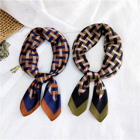 Sciarpa Quadrata in Satin da Donna Elegante Trama Geometrica Catena Pois Stampa Seta Foulard Accessori di Moda