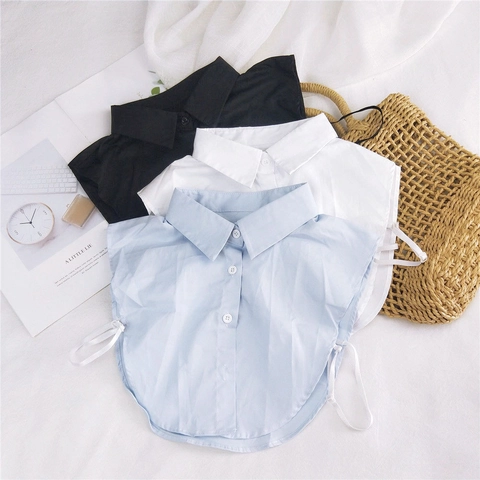 Women Detachable Fake Collar Elegant Cotton Lace Hollow Out Button Adjustable Strap Shirt False Neck Accessory
