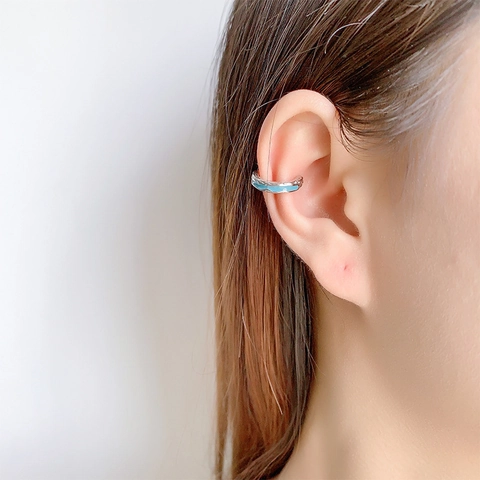Unregelmäßige Textur Meereis Blau Emaille Ohrmanschetten Kupfer Ohne Ohrloch Ohrringe Minimalistischer Schmuck