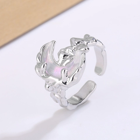 Halbmod Verstellbarer Ring Unregelmäßige Flüssigmetall Textur Kupfer Irisierende Einlage Schicker Minimalistischer Schmuck