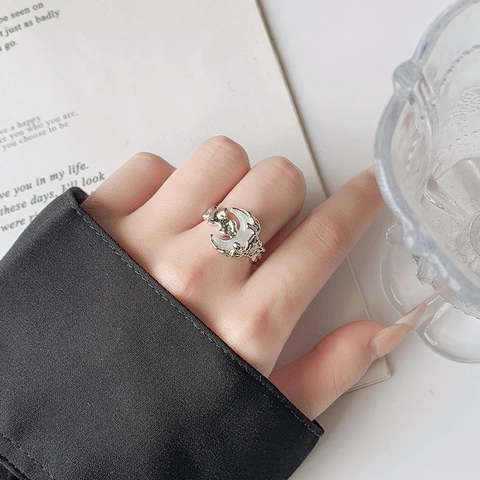 Halbmod Verstellbarer Ring Unregelmäßige Flüssigmetall Textur Kupfer Irisierende Einlage Schicker Minimalistischer Schmuck