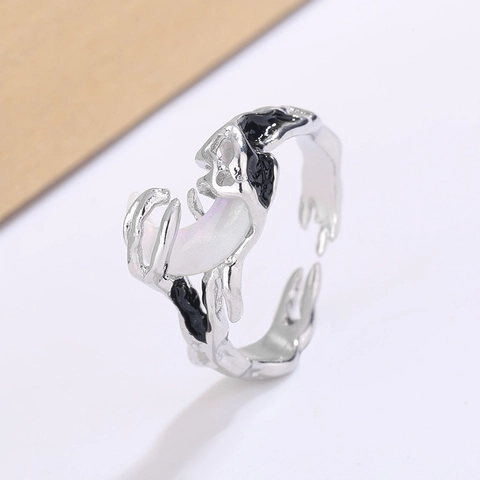 Anello Aperto Metallo Liquido Gotico Vintage Rame Texture Lava Pietra Di Luna Crescente Regolabile Punk Unisex