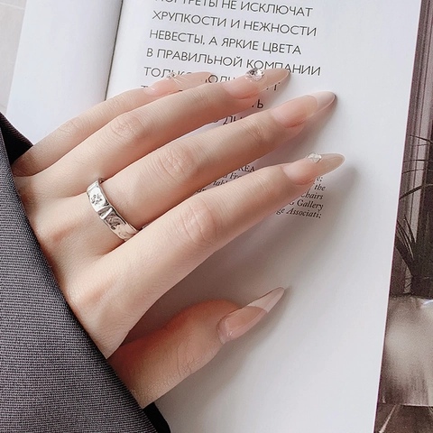 Hammered Texture Star Zircon Copper Open Ring For Women Adjustable Minimalist Celestial Jewelry Fashion Gift