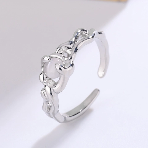 Anello Aperto Texture Irregolare Per Donna In Rame Con Pietra Occhio Di Gatto Stile Coreano Lusso Gioiello Regolabile