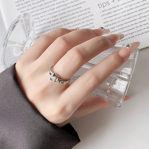 Anello Aperto Texture Irregolare Per Donna In Rame Con Pietra Occhio Di Gatto Stile Coreano Lusso Gioiello Regolabile
